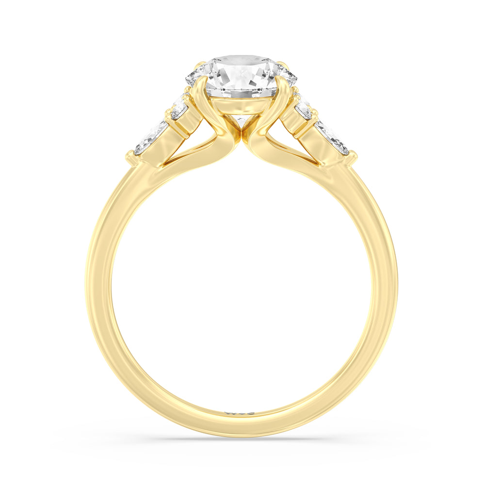 Fine Trio Cluster Engagement Ring with Round Cut Diamond in 14KT Yellow Gold view 2
