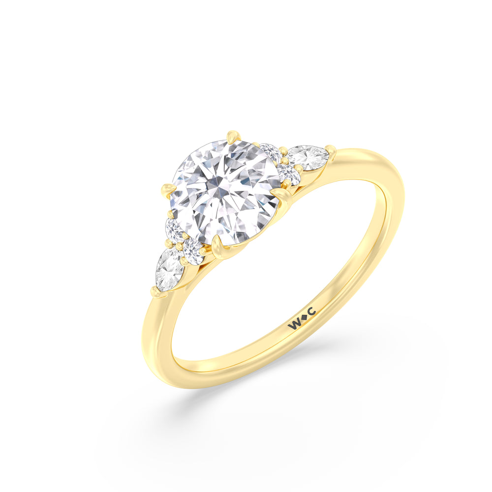 Fine Trio Cluster Engagement Ring with Round Cut Diamond in 14KT Yellow Gold view 4
