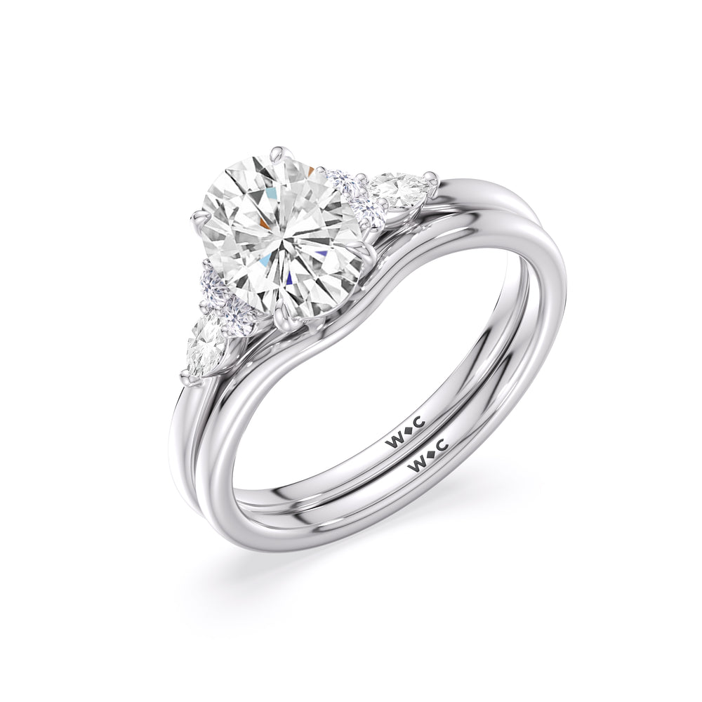 Fine Trio Cluster Engagement Ring with Oval Cut Diamond in 14KT Platinum view 3
