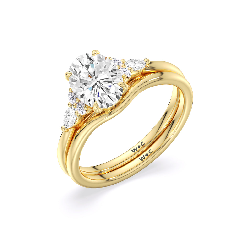 Fine Trio Cluster Engagement Ring with Radiant Cut Diamond in 14KT Yellow Gold view 3
