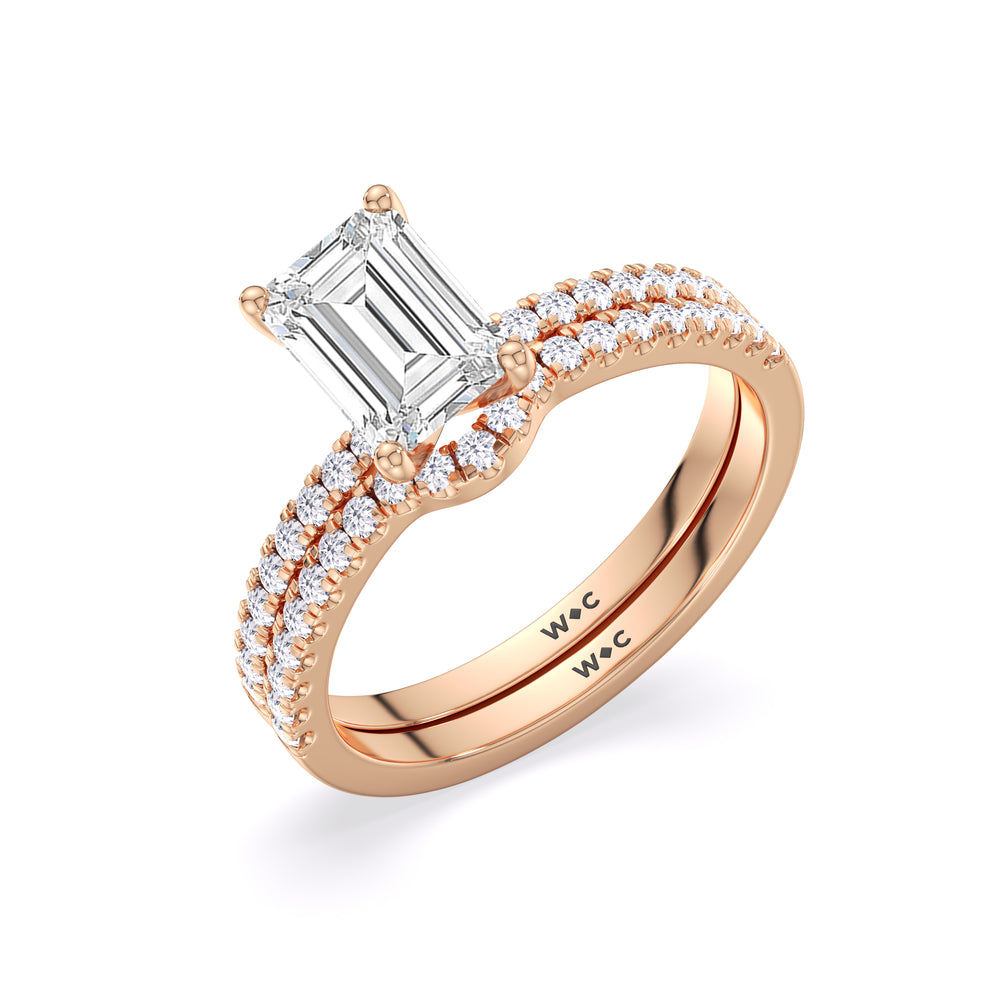 Fine Vela Classic Pave Diamond Wedding Band with 18KT Rose Gold Cut Diamond in 14KT Rose Gold view 3
