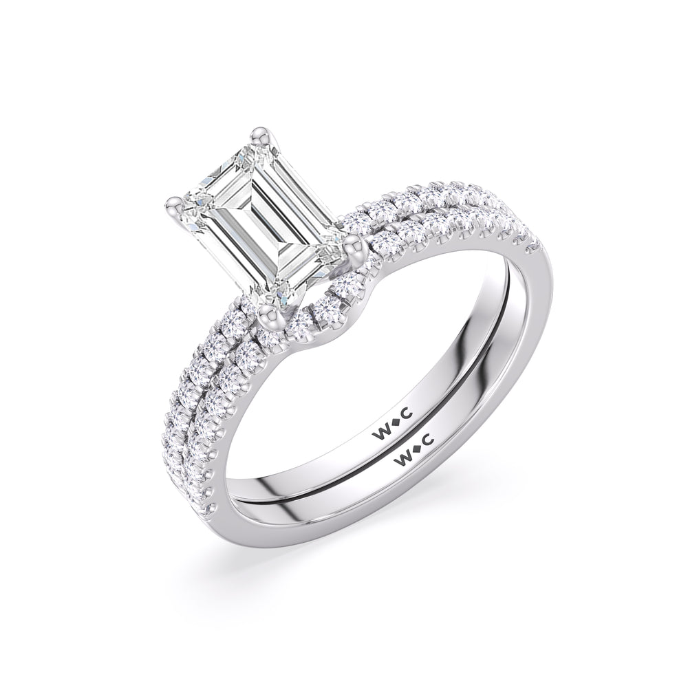 Fine Vela Classic Pave Diamond Wedding Band with Platinum Cut Diamond in 14KT Platinum view 3
