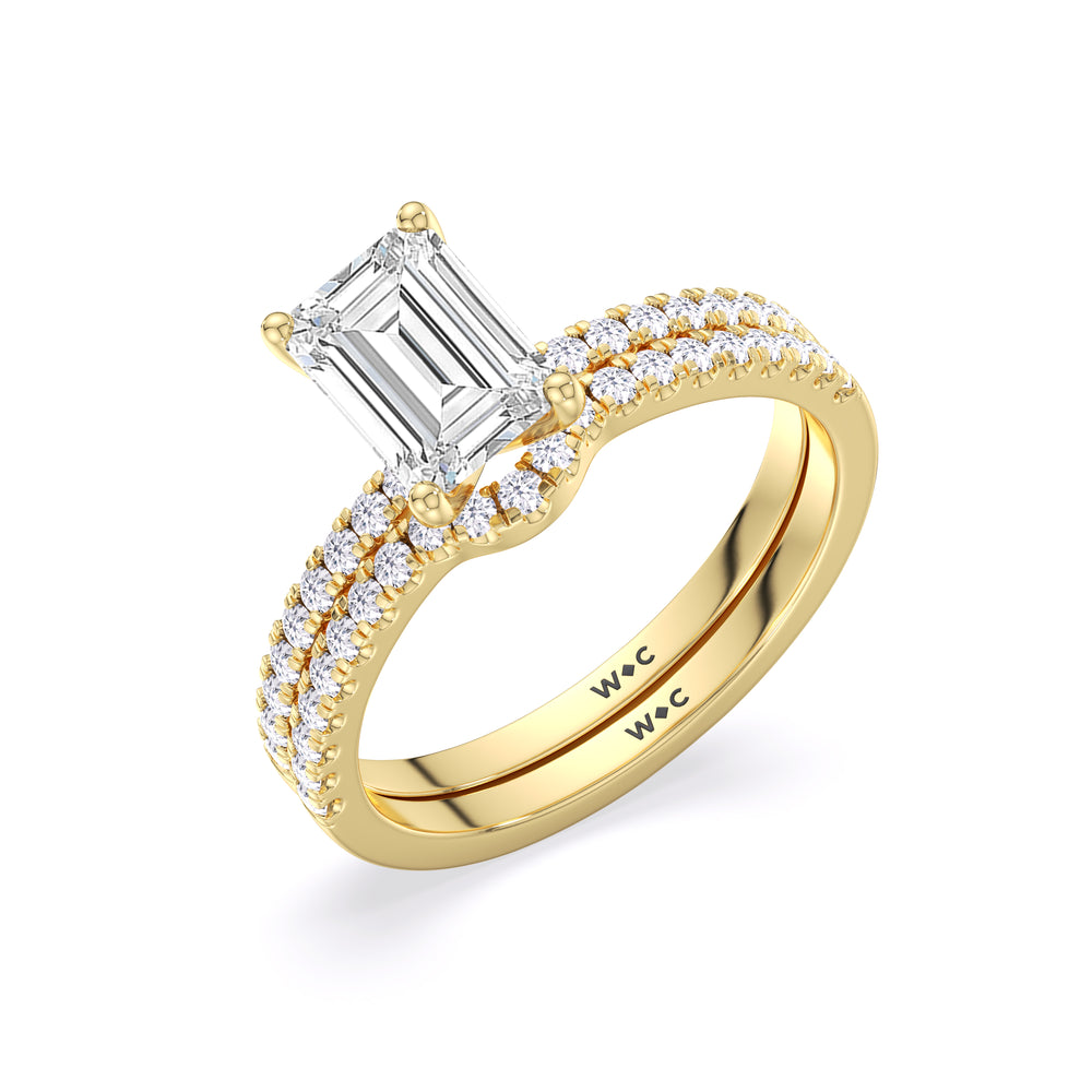 Fine Vela Classic Pave Diamond Wedding Band with 18KT Yellow Gold Cut Diamond in 14KT Yellow Gold view 3
