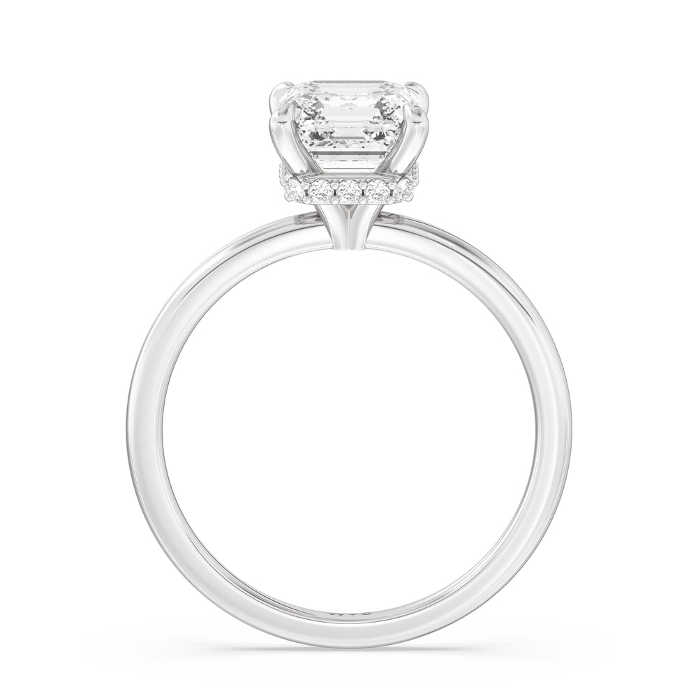 Petite Modern Fine Line Hidden Halo Engagement Ring with Asscher Cut Diamond in 14KT Platinum view 2

