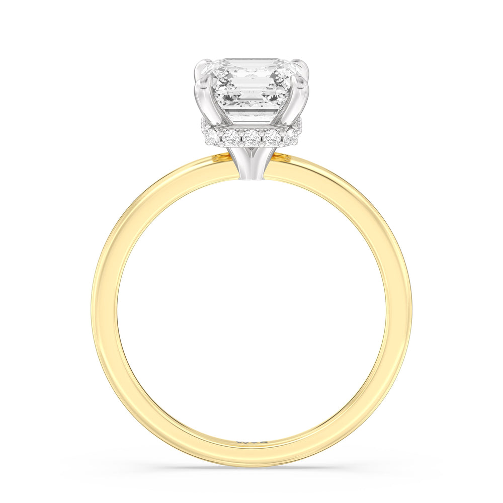 Petite Modern Fine Line Hidden Halo Engagement Ring with Asscher Cut Diamond in 14KT White & Yellow Gold view 2
