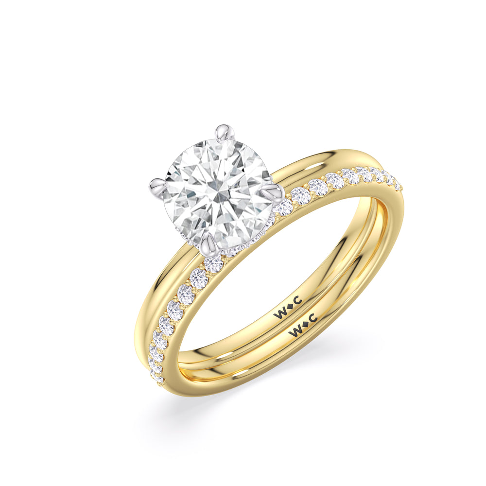 Fine Modern Fine Line Hidden Halo Diamond Wedding Band with 18KT Yellow Gold Cut Diamond in 14KT Yellow Gold view 3
