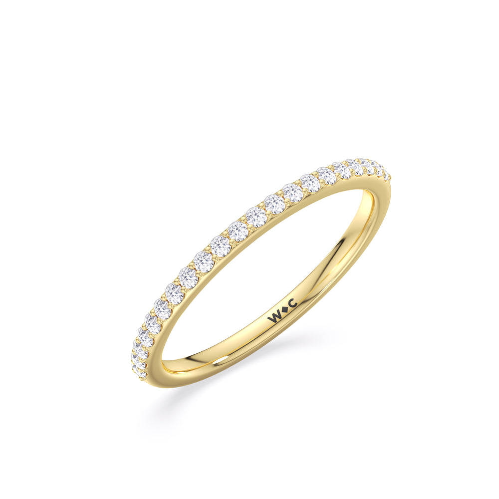 Fine Modern Fine Line Hidden Halo Diamond Wedding Band with 18KT Yellow Gold Cut Diamond in 14KT Yellow Gold view 4
