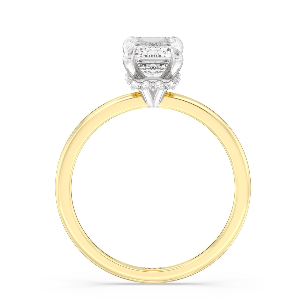 Petite Modern Fine Line Hidden Halo Engagement Ring with Emerald Cut Diamond in 14KT White & Yellow Gold view 2
