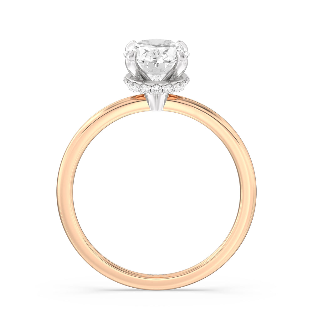 Petite Modern Fine Line Hidden Halo Engagement Ring with Oval Cut Diamond in 14KT White & Rose Gold view 2
