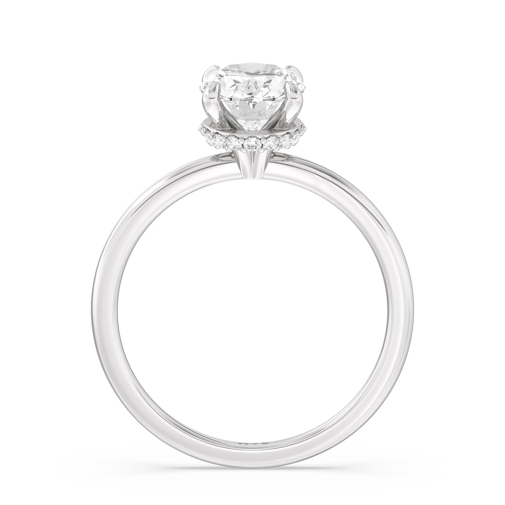 Petite Modern Fine Line Hidden Halo Engagement Ring with Oval Cut Diamond in 14KT Platinum view 2
