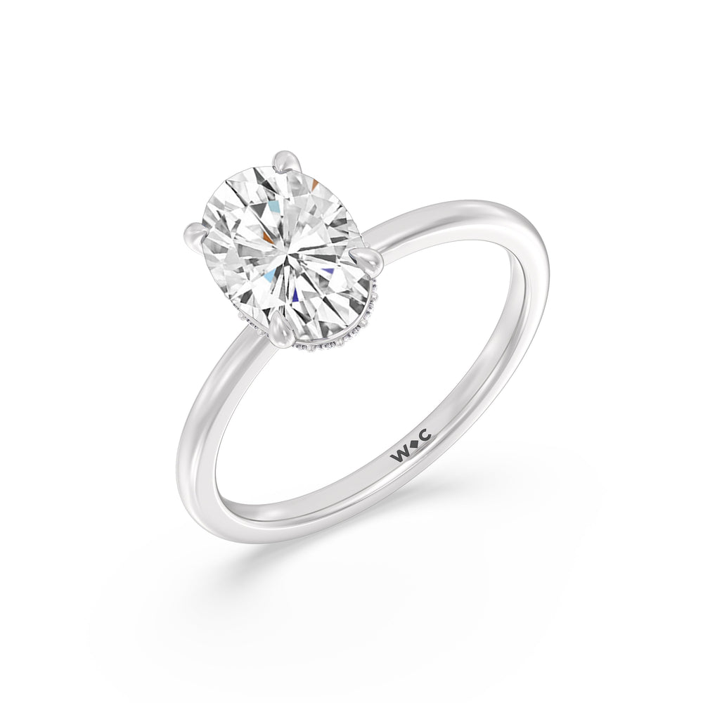 Petite Modern Fine Line Hidden Halo Engagement Ring with Oval Cut Diamond in 14KT Platinum view 3
