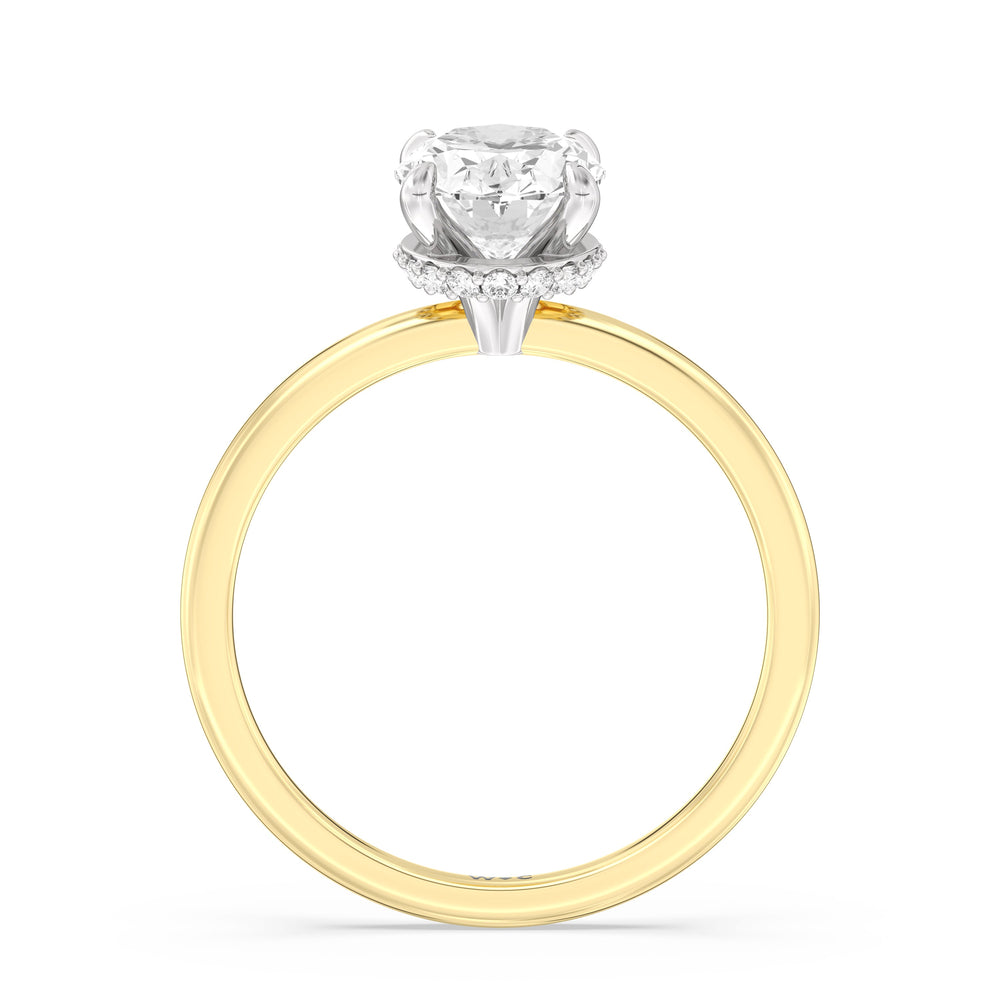 Petite Modern Fine Line Hidden Halo Engagement Ring with Oval Cut Diamond in 14KT White & Yellow Gold view 2
