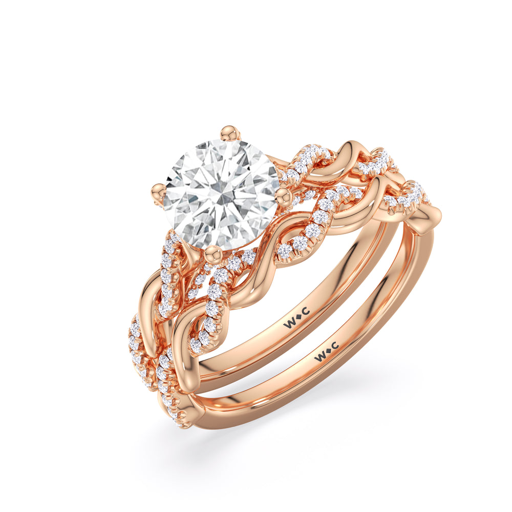 Fine Glamour Twisted Diamond Wedding Band with 18KT Rose Gold Cut Diamond in 14KT Rose Gold view 3
