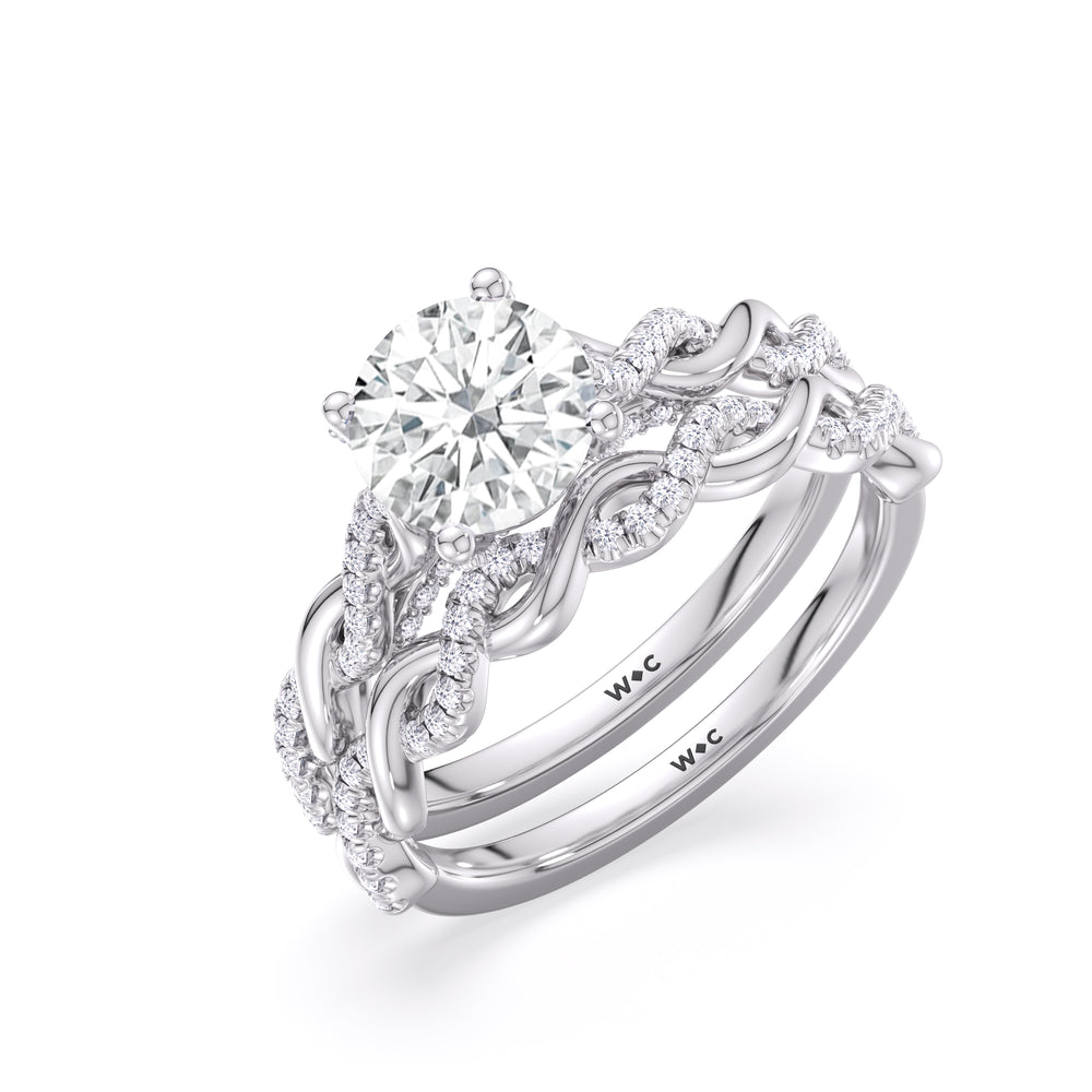 Fine Glamour Twisted Diamond Wedding Band with Platinum Cut Diamond in 14KT Platinum view 3
