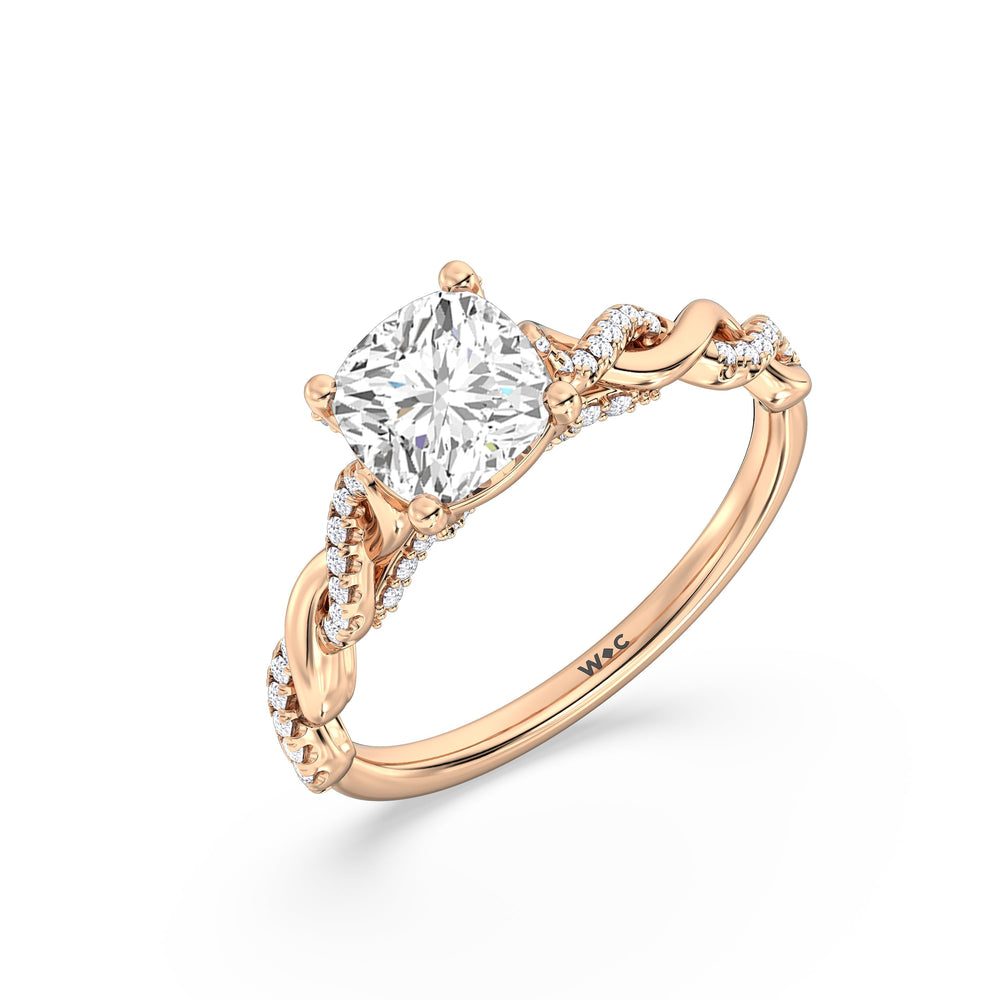 Fine Glamour Twisted Diamond Engagement Ring with Cushion Cut Diamond in 14KT Rose Gold view 5
