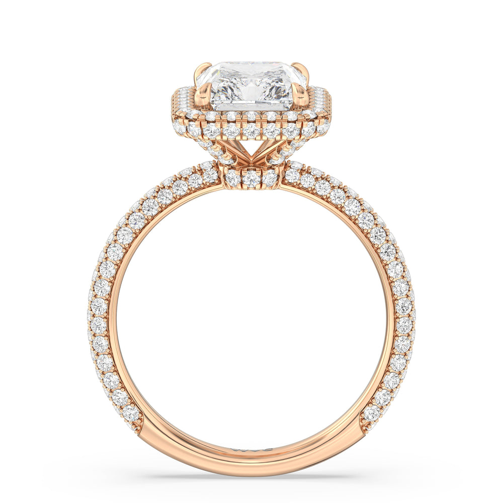 The Windsor Halo Ring with Radiant Cut Diamond in 14KT Rose Gold view 7

