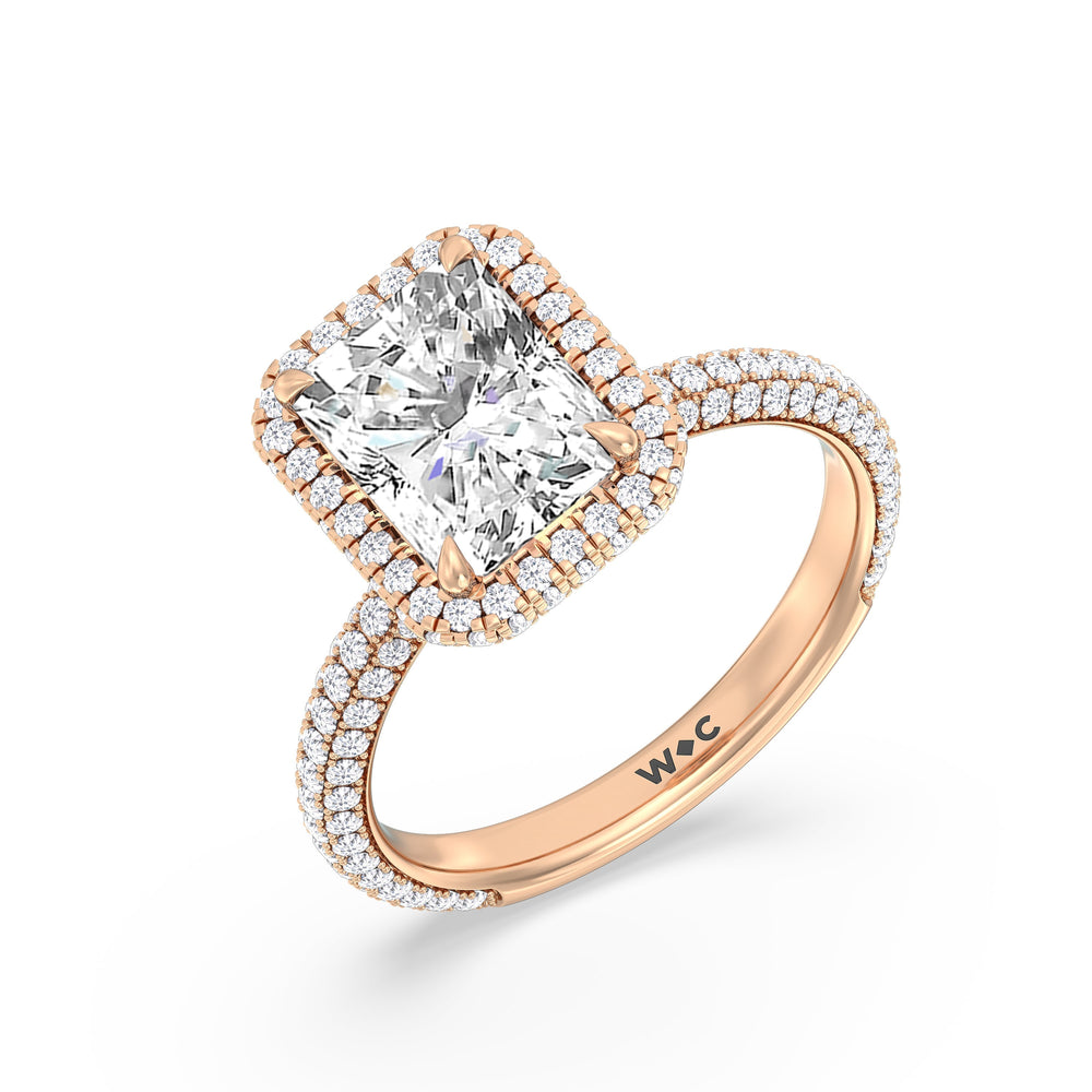 The Windsor Halo Ring with Radiant Cut Diamond in 14KT Rose Gold view 8
