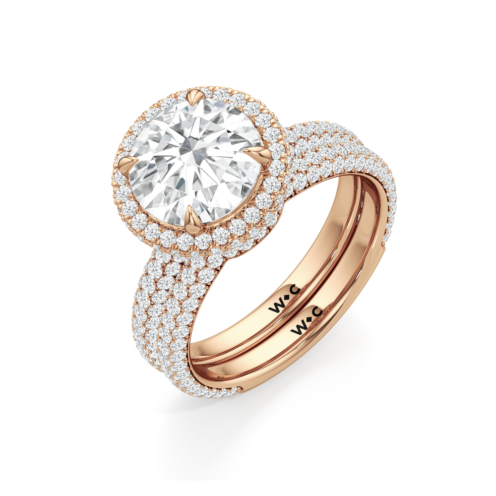 The Windsor Halo Diamond Wedding Band with 18KT Rose Gold Cut Diamond in 14KT Rose Gold view 7
