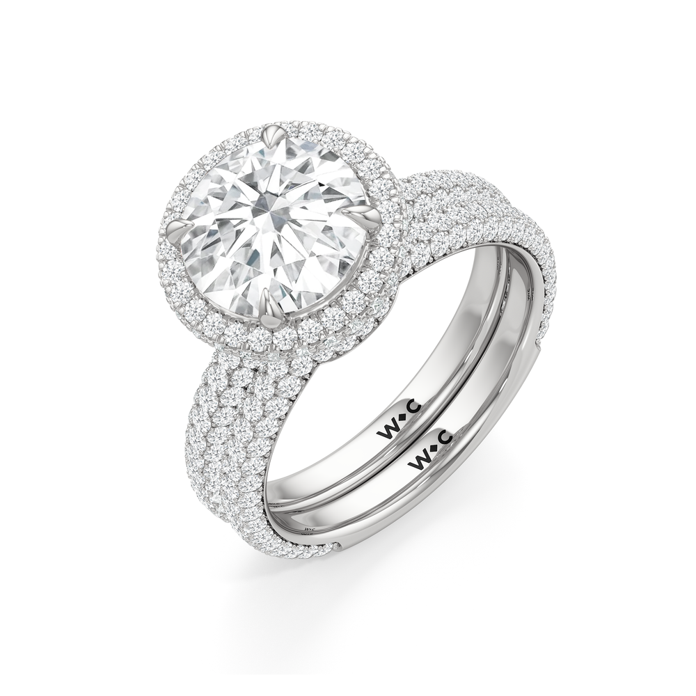The Windsor Halo Diamond Wedding Band with Platinum Cut Diamond in 14KT Platinum view 7
