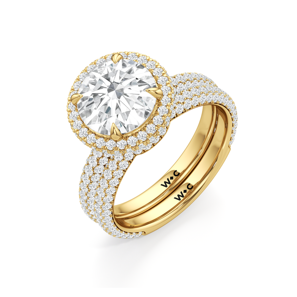 The Windsor Halo Diamond Wedding Band with 18KT Yellow Gold Cut Diamond in 14KT Yellow Gold view 7

