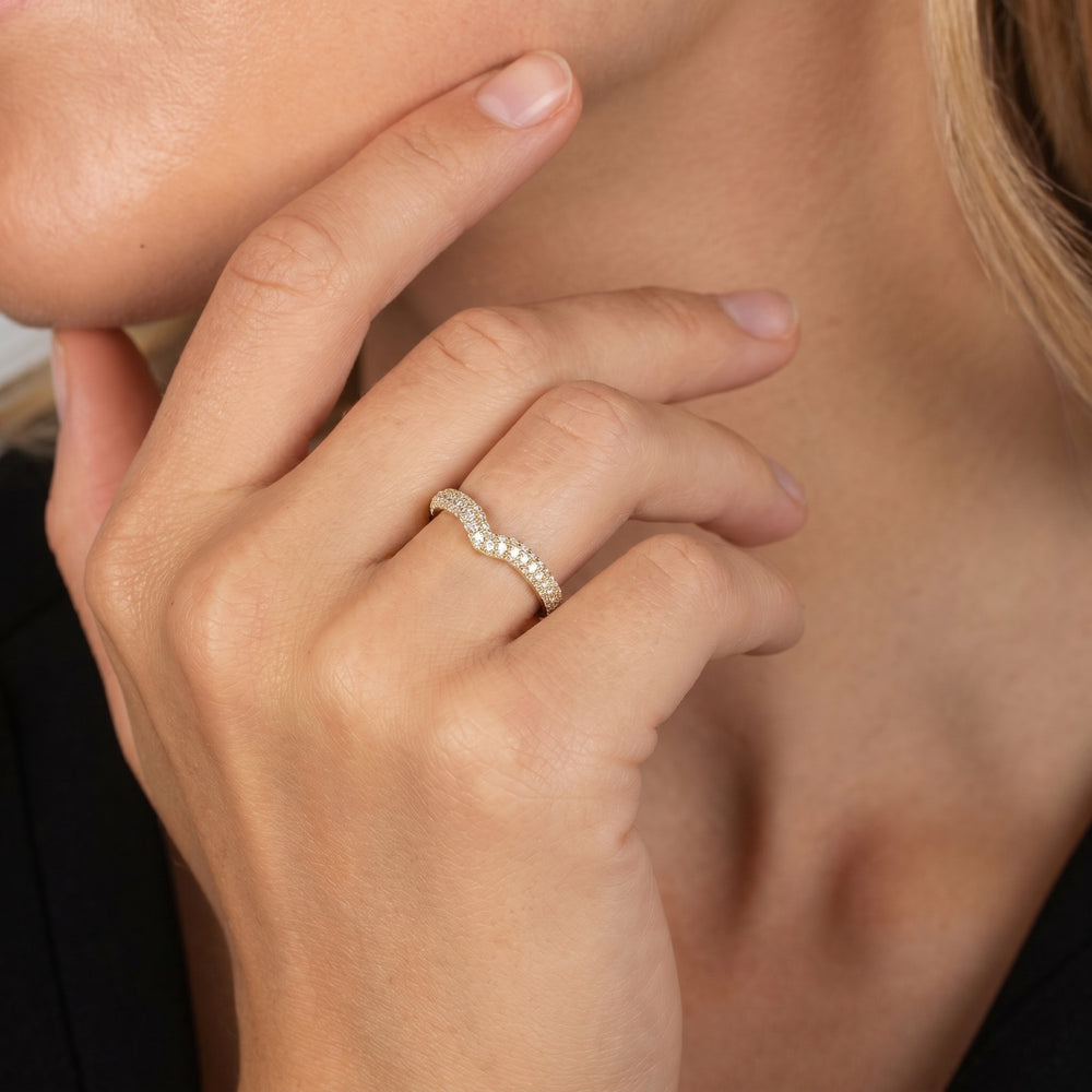 The Windsor Halo Diamond Wedding Band with 18KT Yellow Gold Cut Diamond in 14KT Yellow Gold view 3
