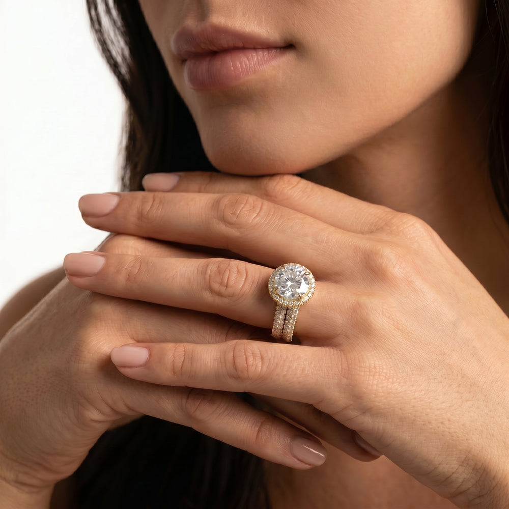 The Windsor Halo Diamond Wedding Band with 18KT Yellow Gold Cut Diamond in 14KT Yellow Gold view 4
