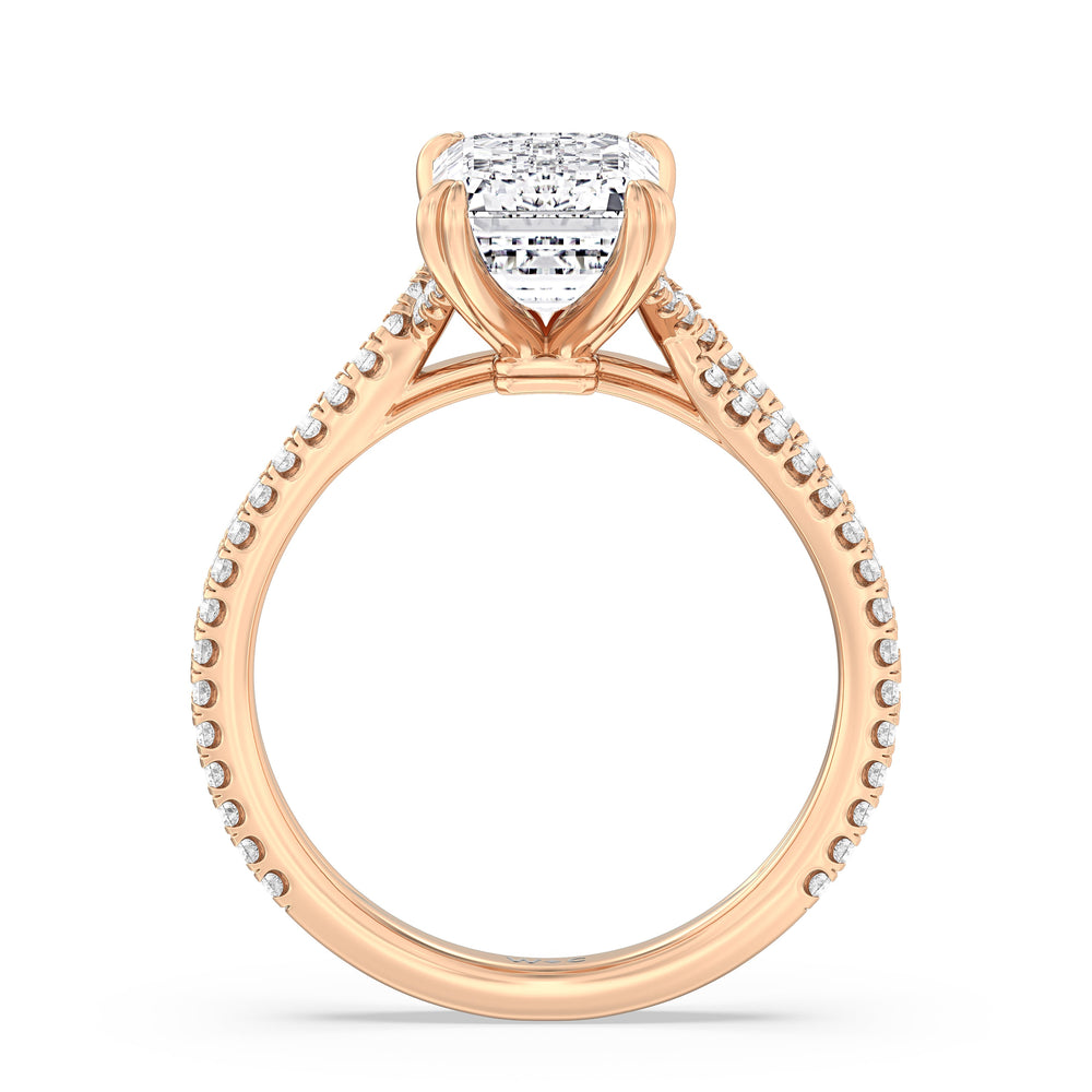 Elegance Pave Engagement Ring with Emerald Cut Diamond in 14KT Rose Gold view 2
