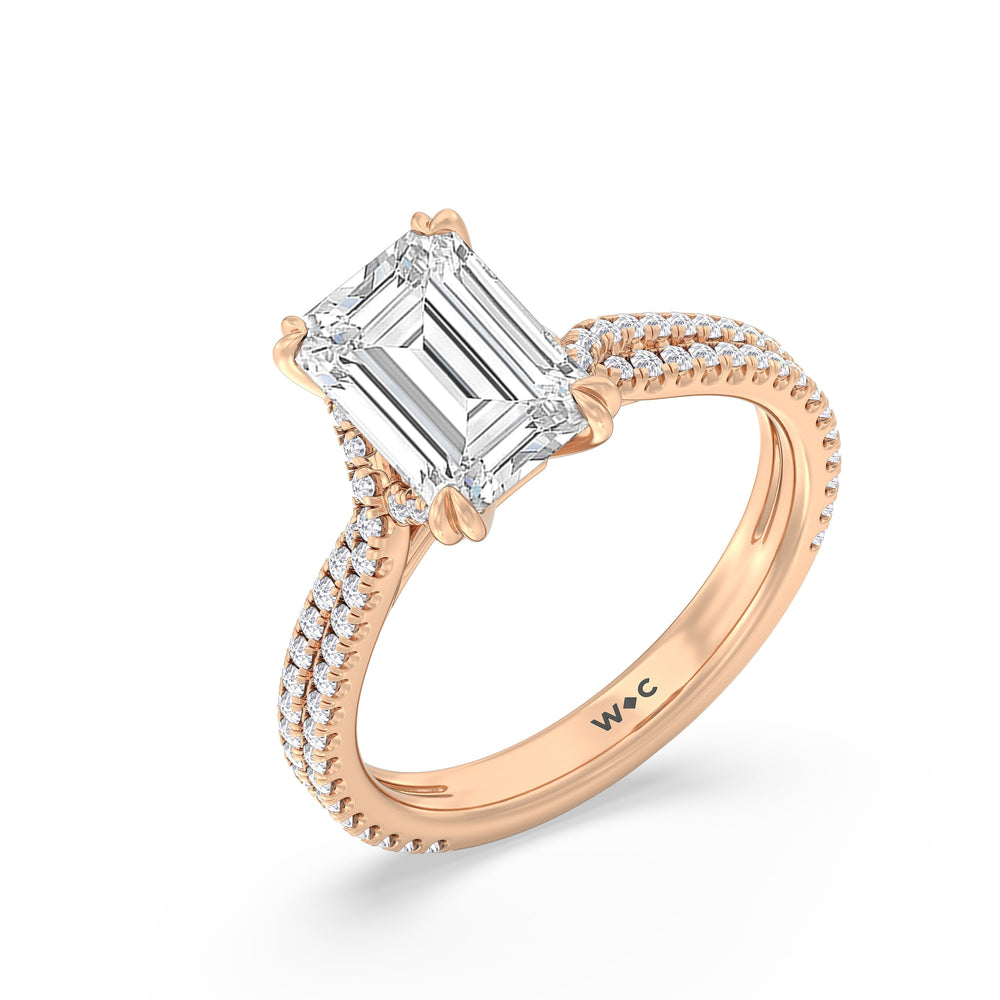 Elegance Pave Engagement Ring with Emerald Cut Diamond in 14KT Rose Gold view 3
