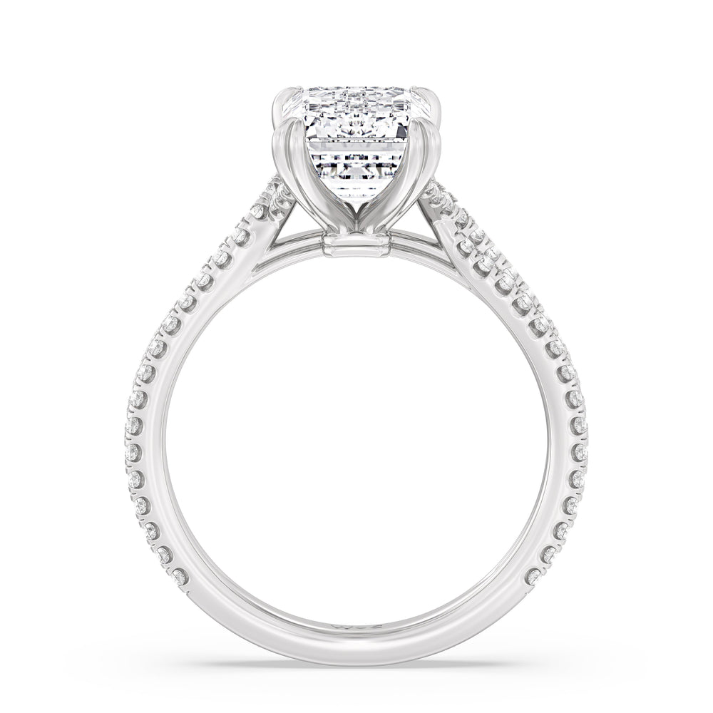 Elegance Pave Engagement Ring with Emerald Cut Diamond in 14KT Platinum view 2
