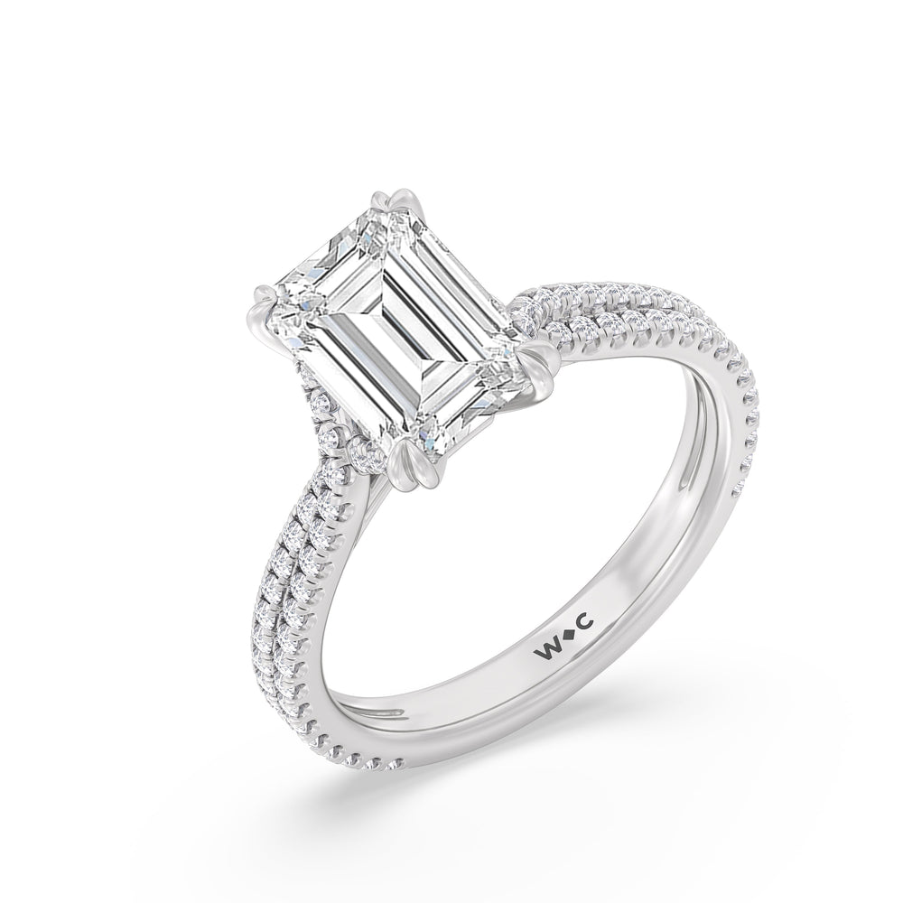 Elegance Pave Engagement Ring with Emerald Cut Diamond in 14KT Platinum view 3

