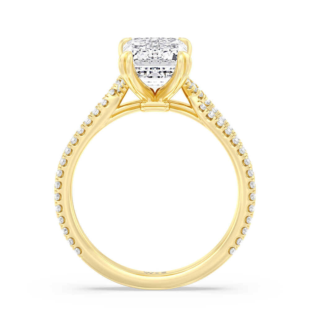 Elegance Pave Engagement Ring with Emerald Cut Diamond in 14KT Yellow Gold view 2
