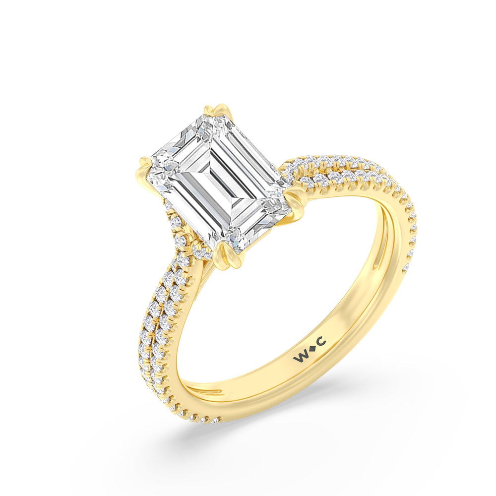 Elegance Pave Engagement Ring with Emerald Cut Diamond in 14KT Yellow Gold view 3
