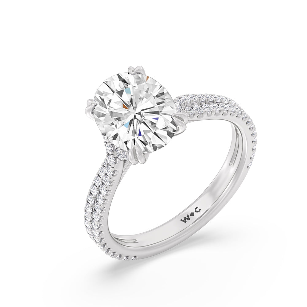 Elegance Pave Engagement Ring with Oval Cut Diamond in 14KT Platinum view 3
