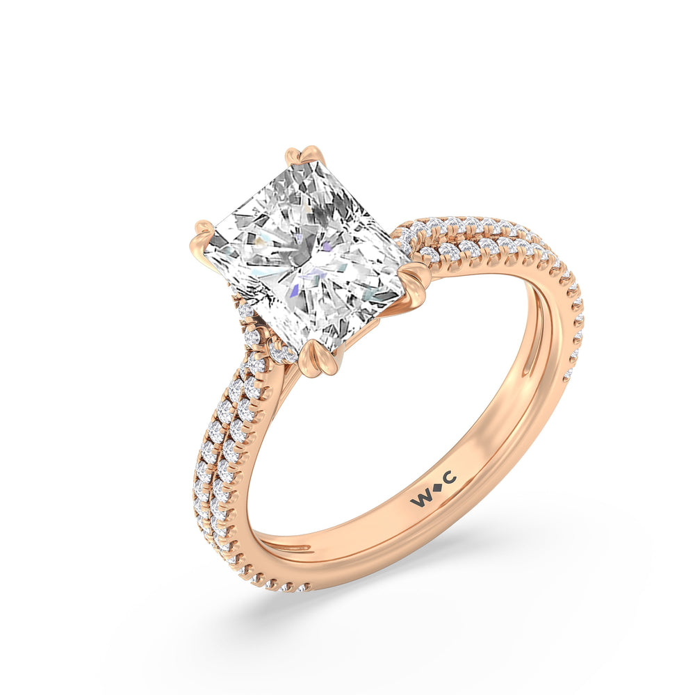 Elegance Pave Engagement Ring with Radiant Cut Diamond in 14KT Rose Gold view 3
