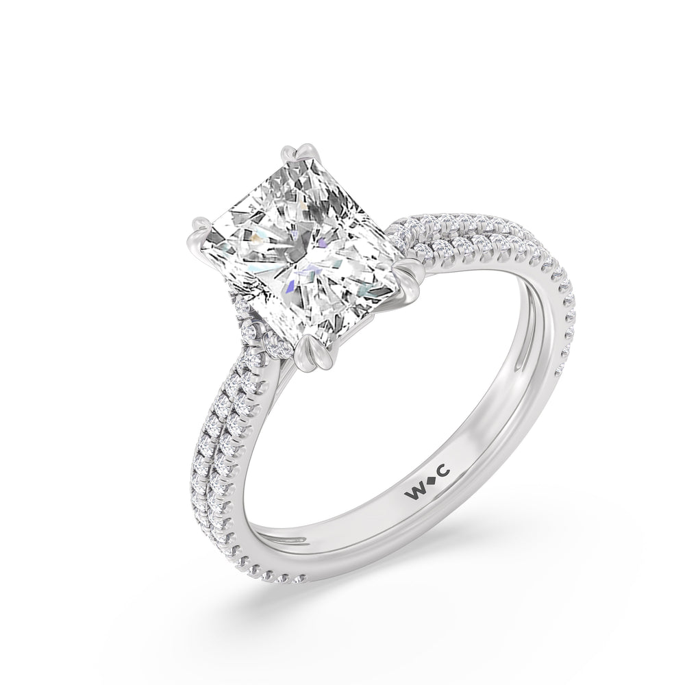Elegance Pave Engagement Ring with Radiant Cut Diamond in 14KT Platinum view 3
