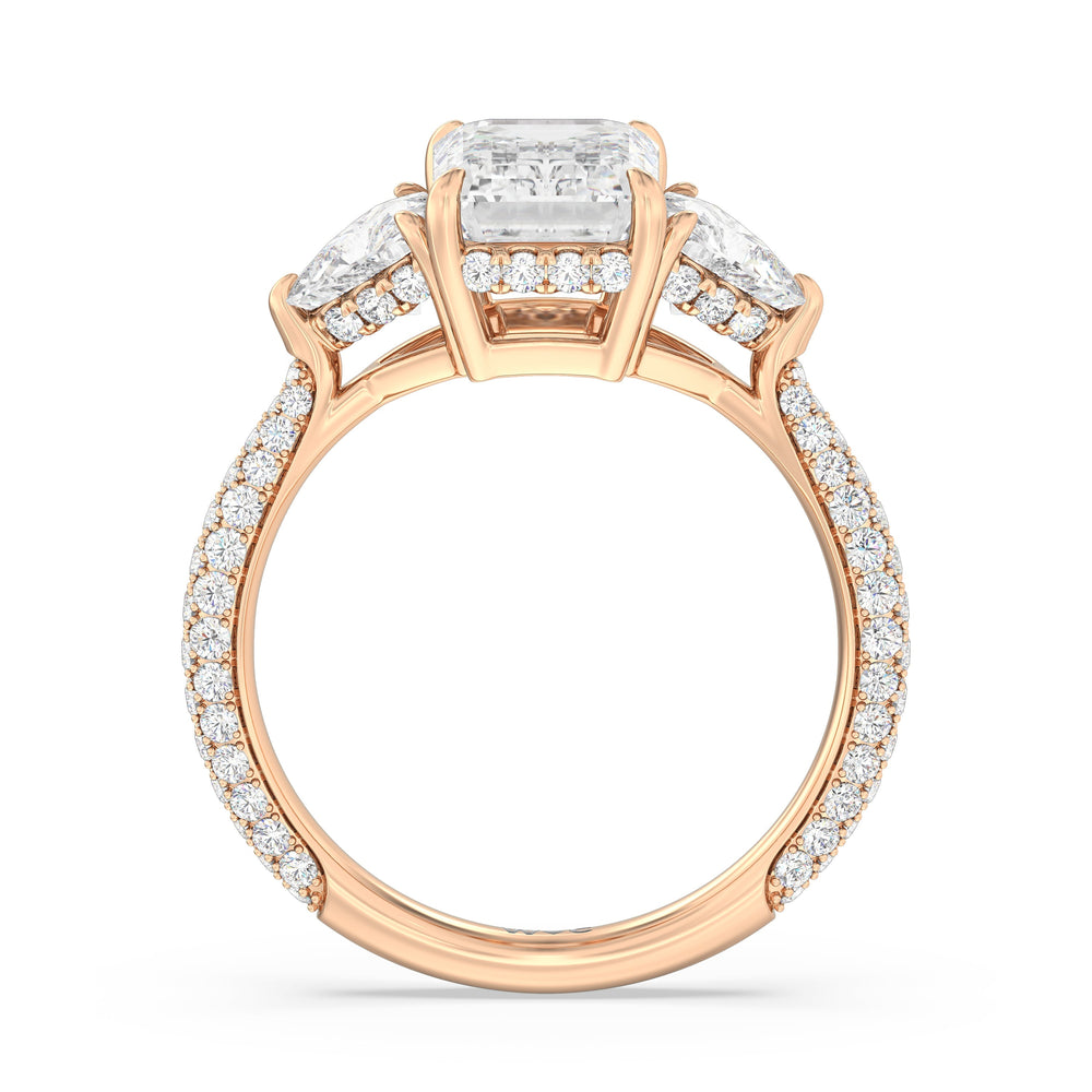 The Windsor Trillion Three Stone Ring with Emerald Cut Diamond in 14KT Rose Gold view 5
