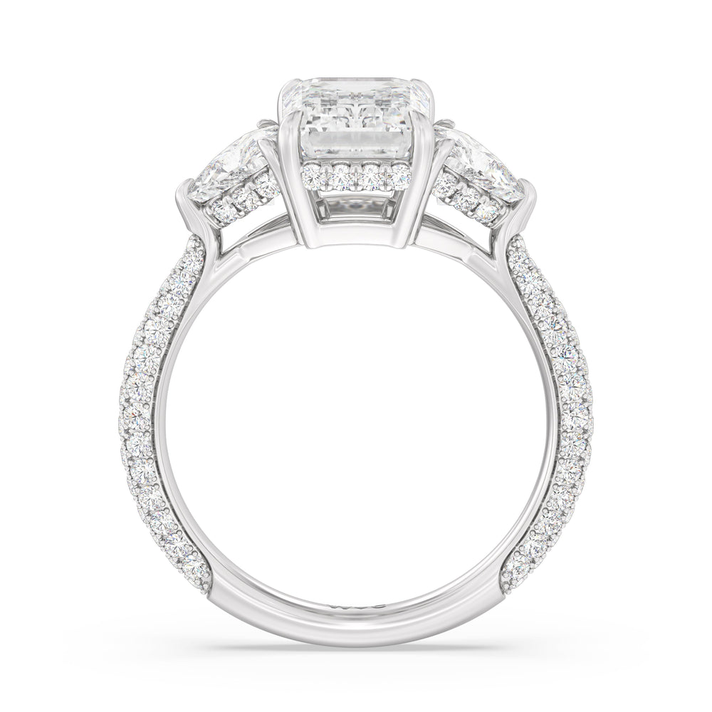 The Windsor Trillion Three Stone Ring with Emerald Cut Diamond in 14KT Platinum view 5

