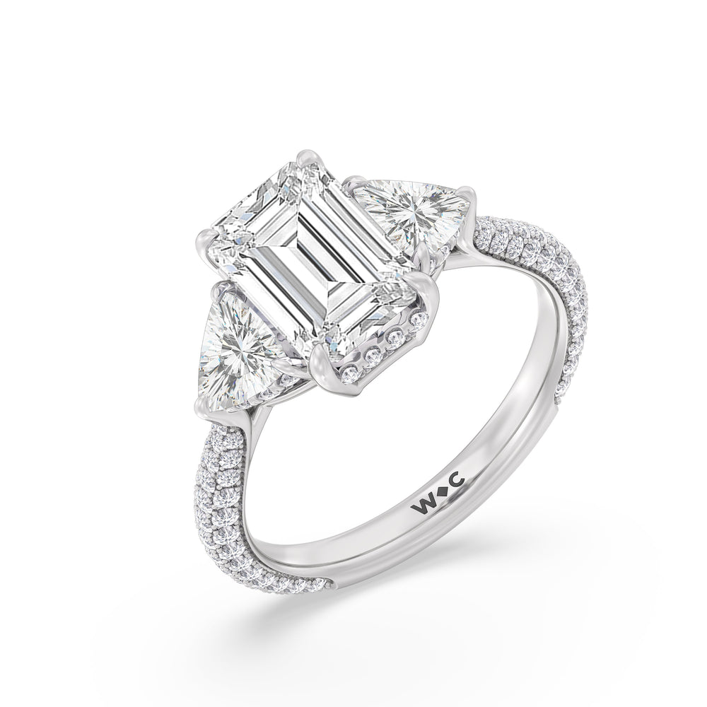 The Windsor Trillion Three Stone Ring with Emerald Cut Diamond in 14KT Platinum view 6
