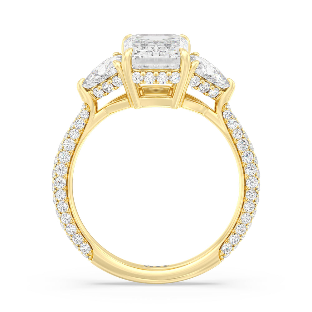 The Windsor Trillion Three Stone Ring with Emerald Cut Diamond in 14KT Yellow Gold view 5
