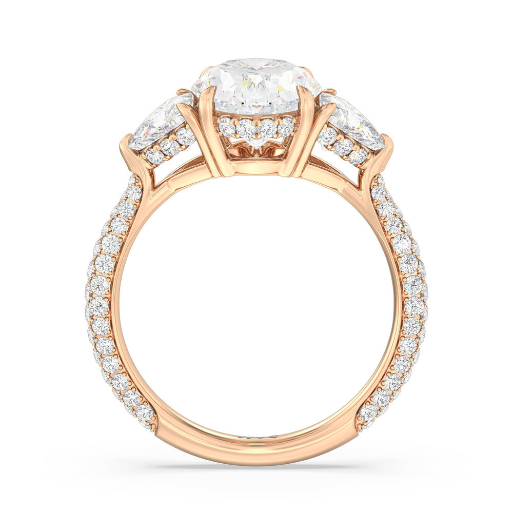 The Windsor Trillion Three Stone Ring with Oval Cut Diamond in 14KT Rose Gold view 5
