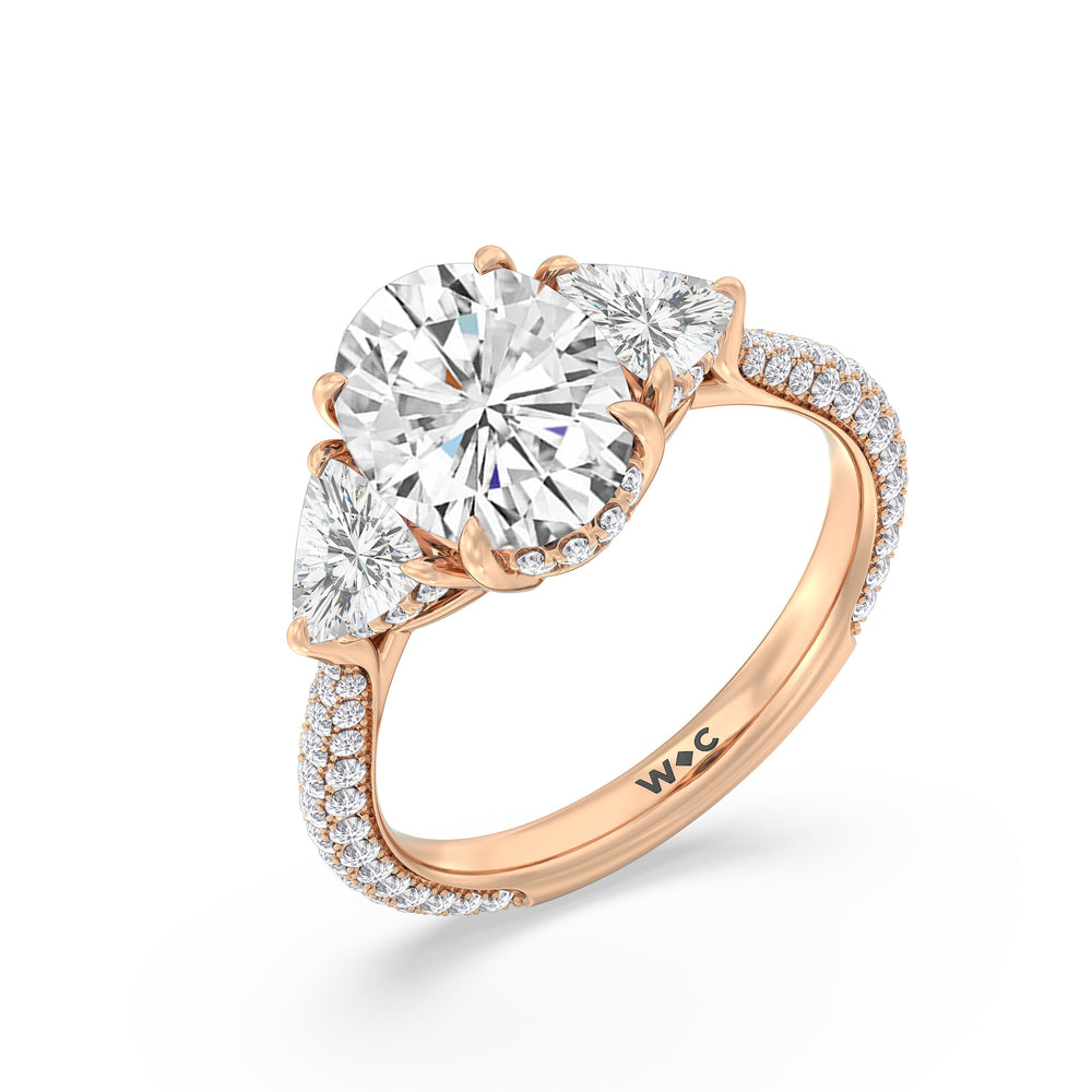 The Windsor Trillion Three Stone Ring with Oval Cut Diamond in 14KT Rose Gold view 6
