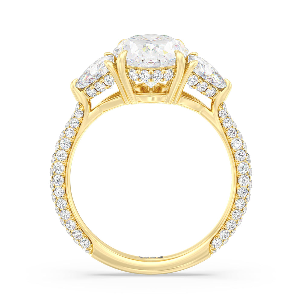 The Windsor Trillion Three Stone Ring with Oval Cut Diamond in 14KT Yellow Gold view 5
