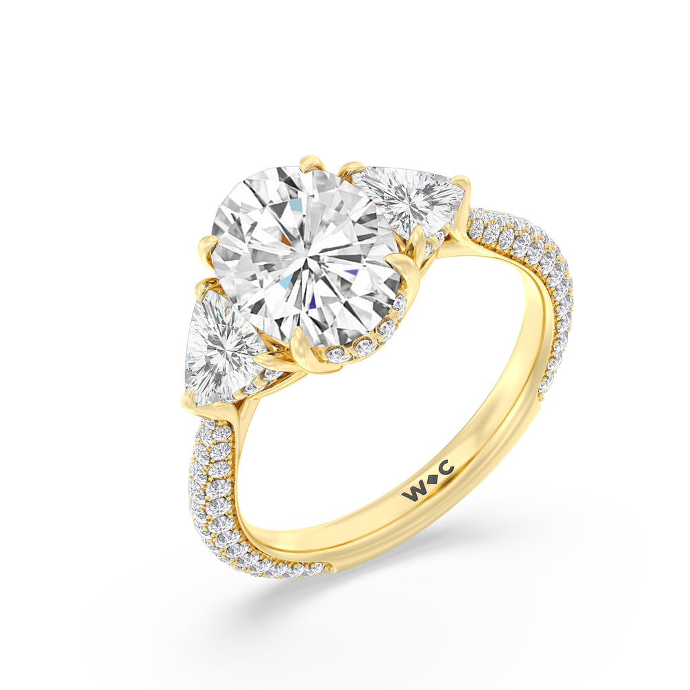 The Windsor Trillion Three Stone Ring with Oval Cut Diamond in 14KT Yellow Gold view 6

