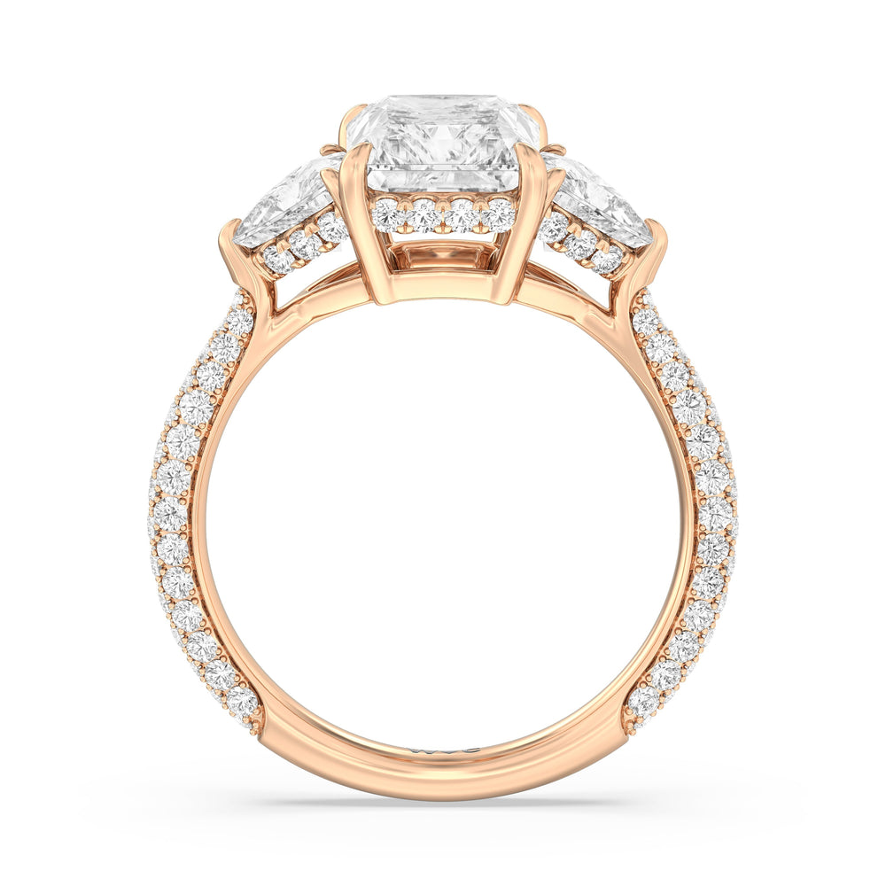 The Windsor Trillion Three Stone Ring with Radiant Cut Diamond in 14KT Rose Gold view 5
