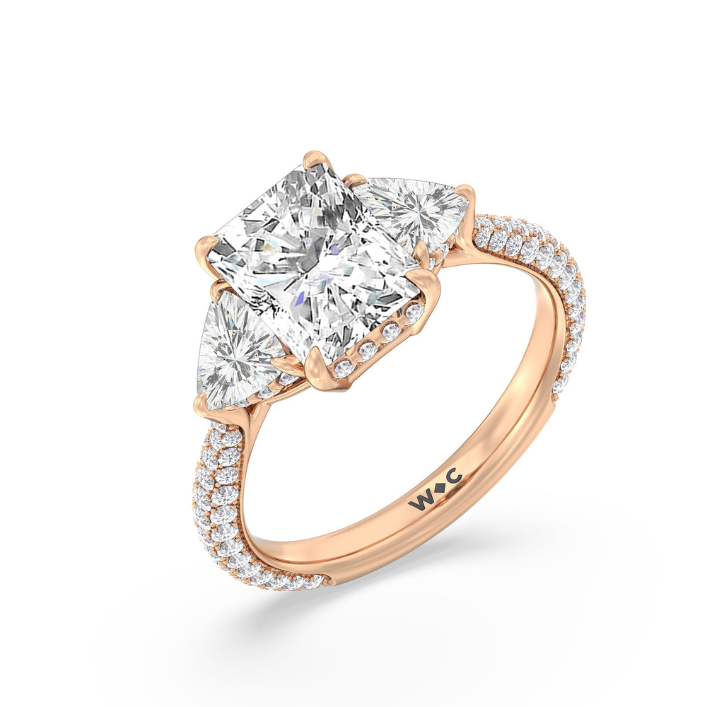 The Windsor Trillion Three Stone Ring with Radiant Cut Diamond in 14KT Rose Gold view 6
