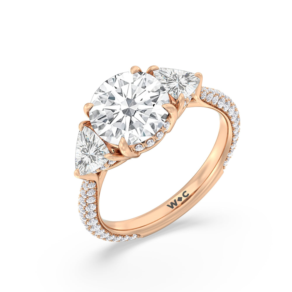 The Windsor Trillion Three Stone Ring with Round Cut Diamond in 14KT Rose Gold view 6
