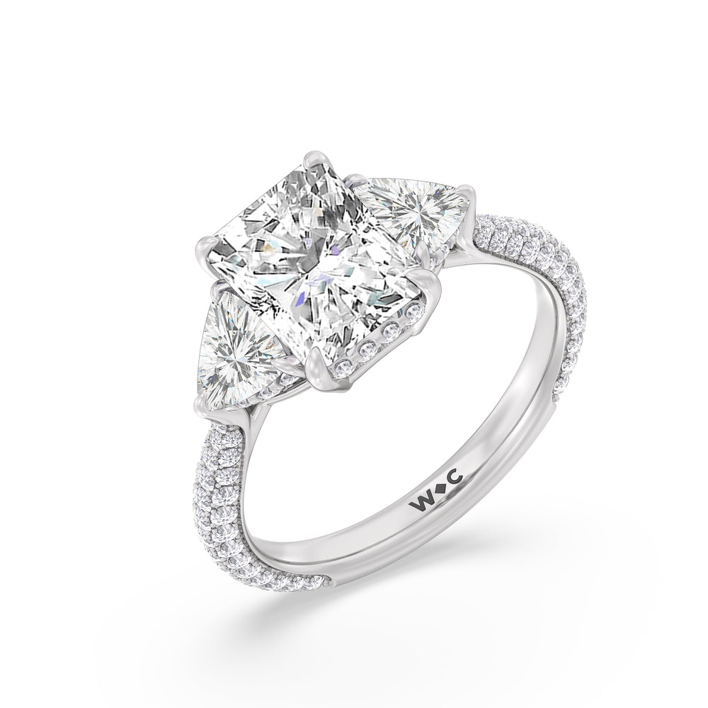 The Windsor Trillion Three Stone Ring with Radiant Cut Diamond in 14KT Platinum view 6
