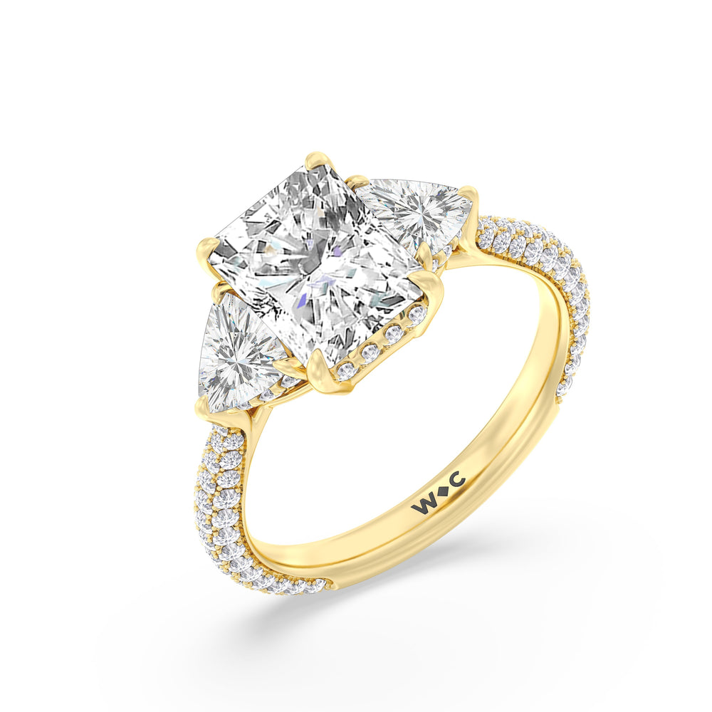 The Windsor Trillion Three Stone Ring with Radiant Cut Diamond in 14KT Yellow Gold view 6
