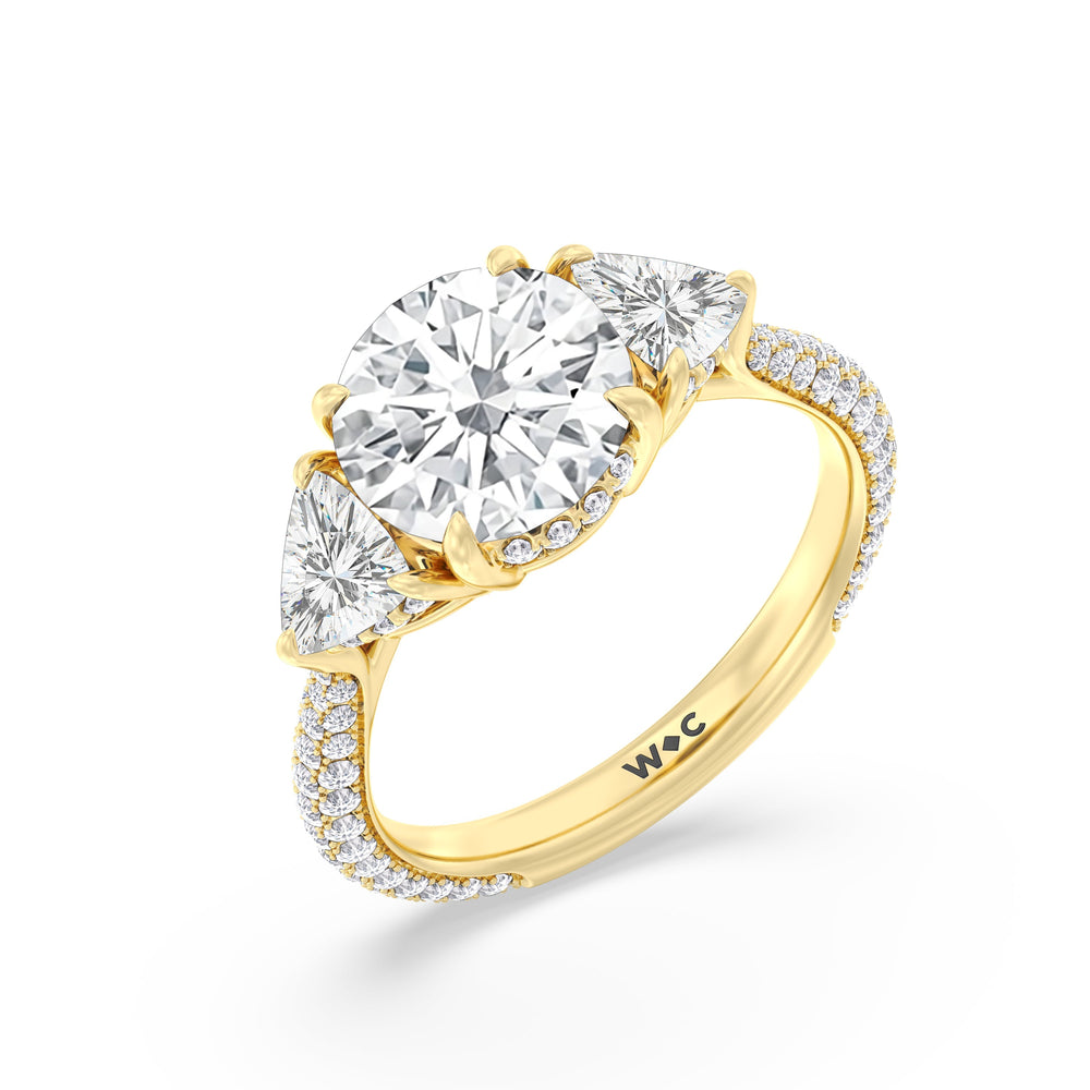 The Windsor Trillion Three Stone Ring with Round Cut Diamond in 14KT Yellow Gold view 6
