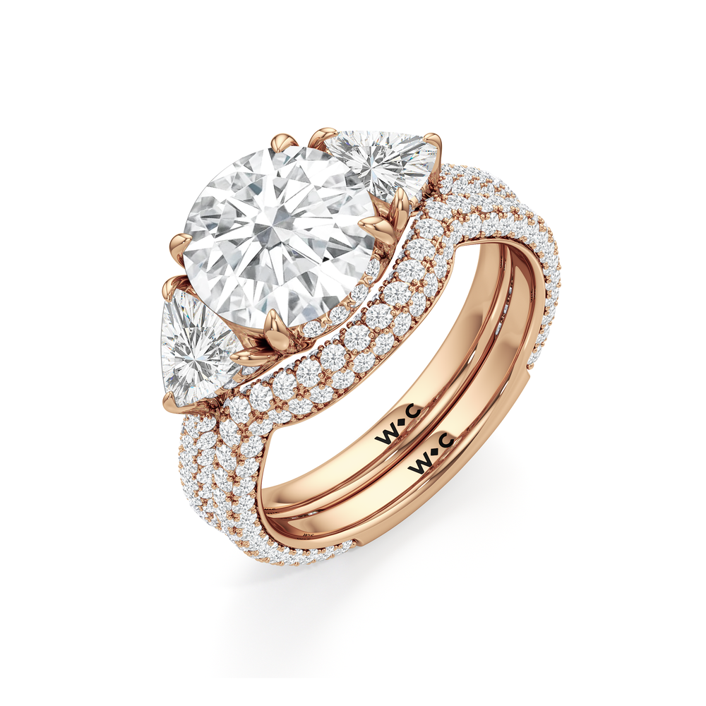 The Windsor Trillion Three Stone Diamond Wedding Band with 18KT Rose Gold Cut Diamond in 14KT Rose Gold view 7
